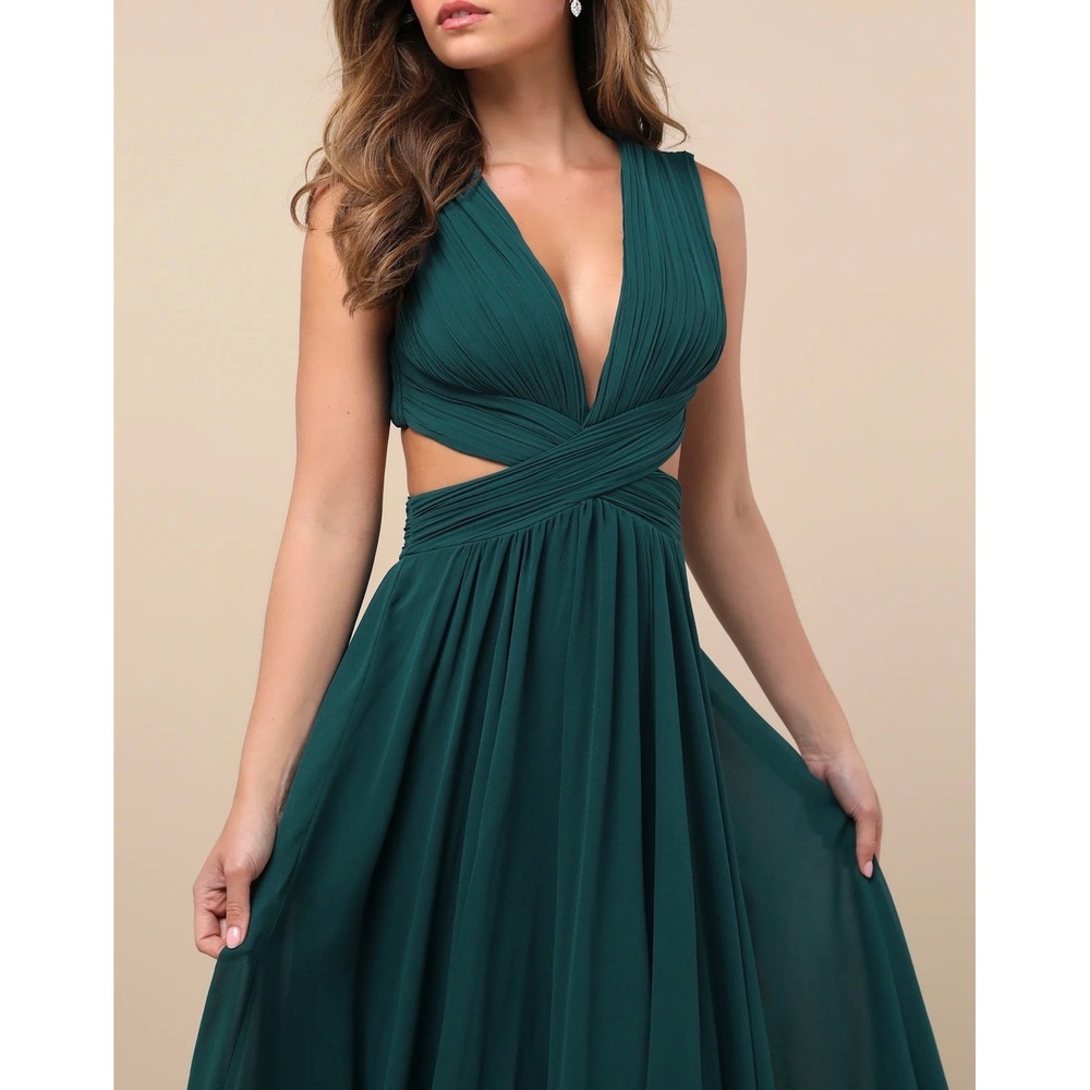 Lulus Vivid Imagination Emerald Green Cutout Maxi Dress Formal Gown M 2714